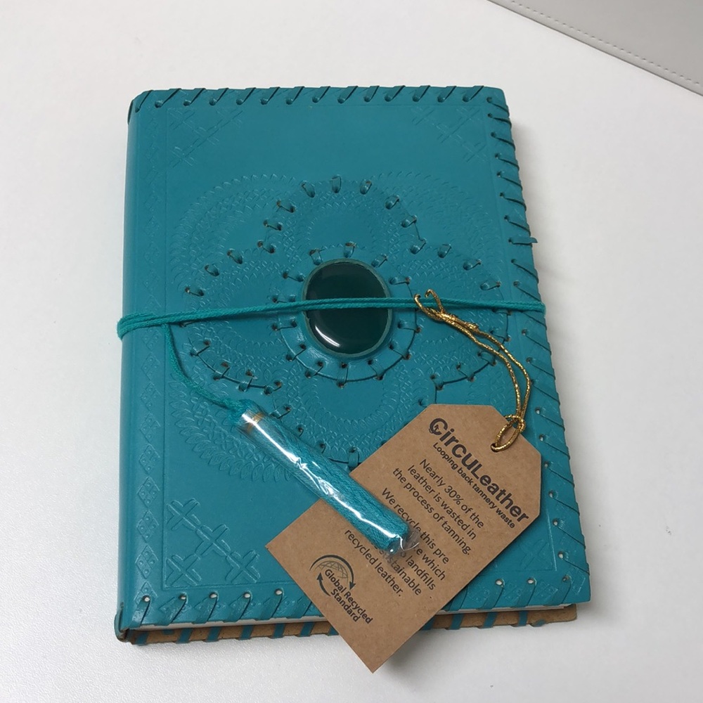Turquoise Green  Stone Recycled Leather Journal with Lined Pages